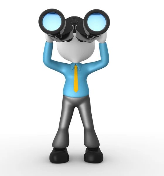 3D man med en kikare — Stockfoto