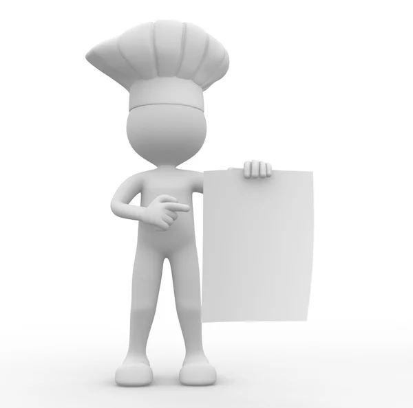 3D-chef-kok en blanco papier — Stockfoto