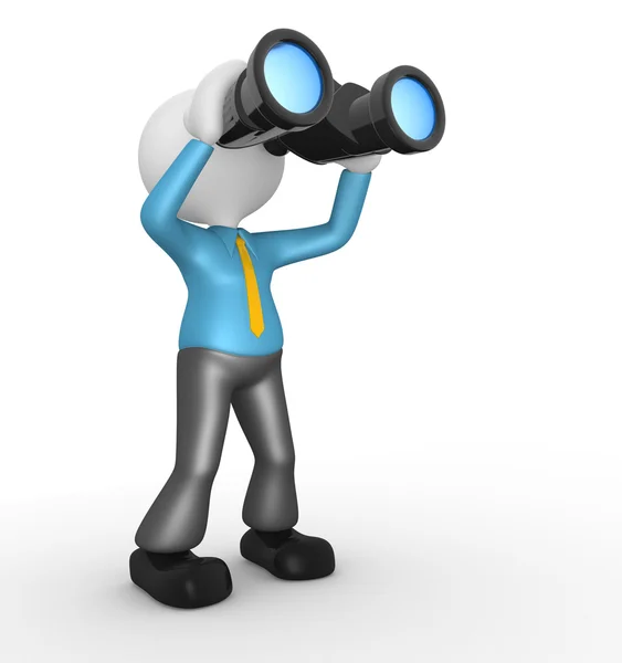 3d man with a binocular — Stock Photo, Image