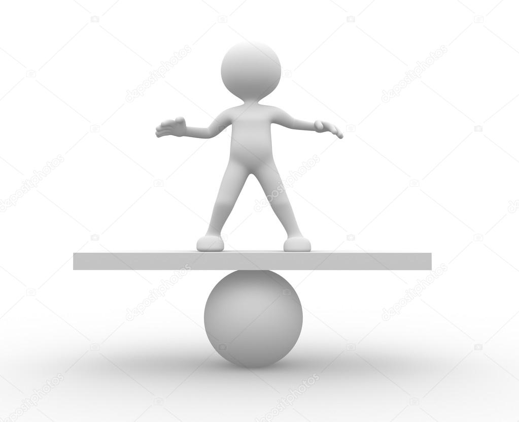 3d man in equilibrium on a ball.