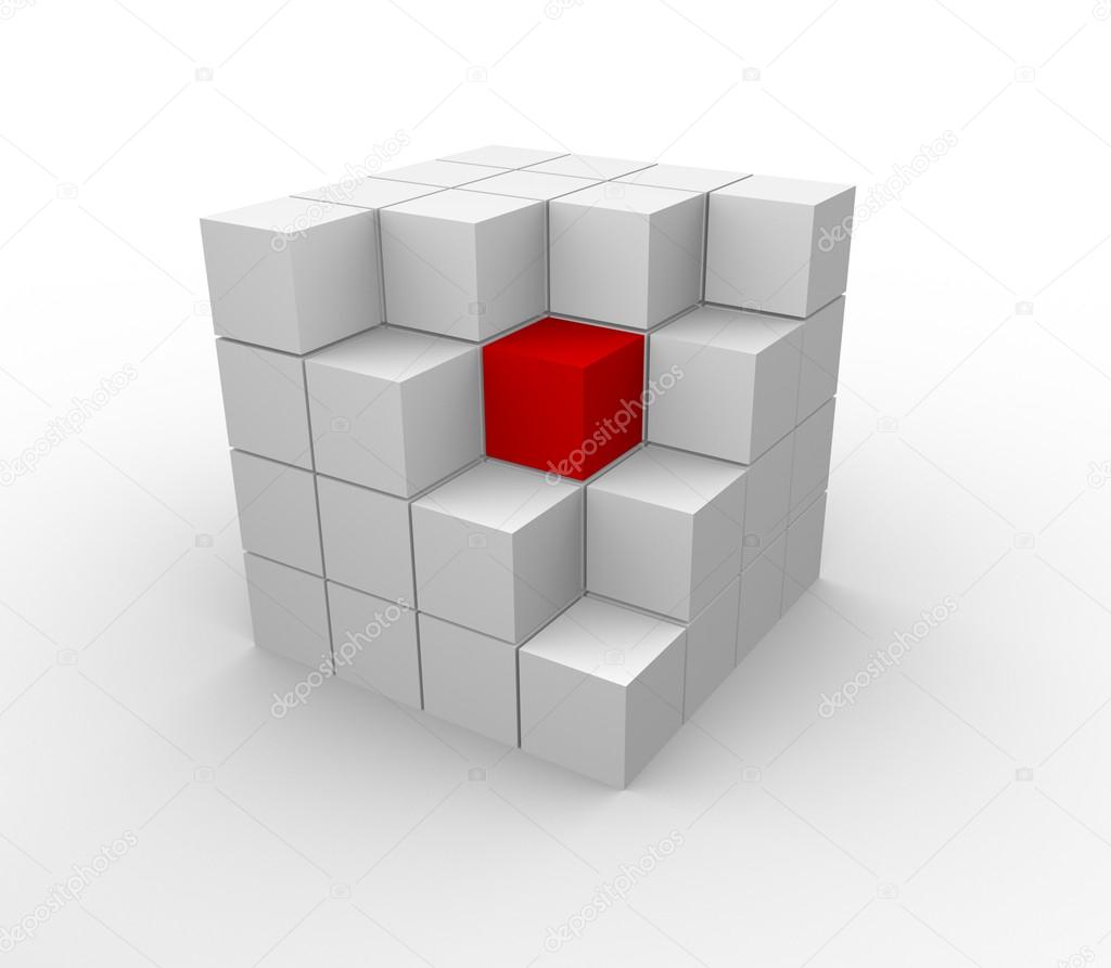 3d illustration of cube assembling from blocks
