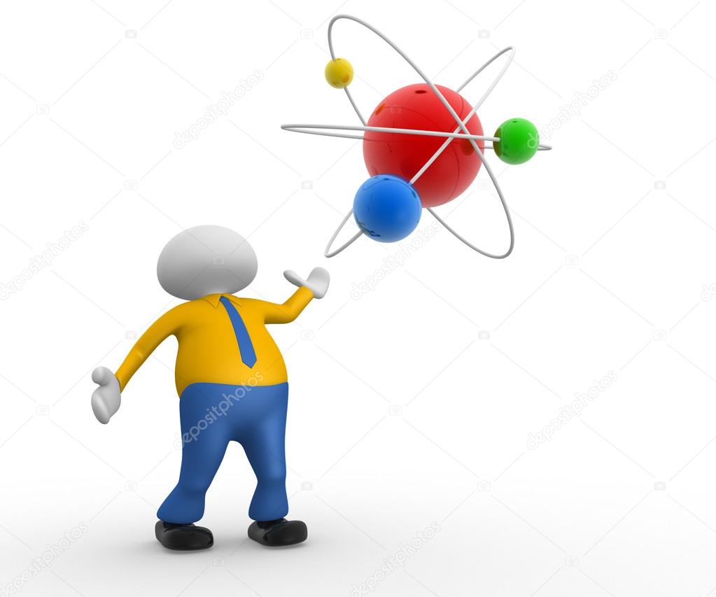 3d man  with a conceptual structure of atom