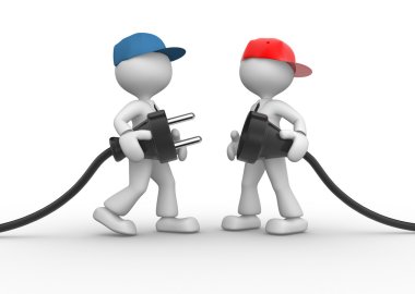 People connecting cable clipart