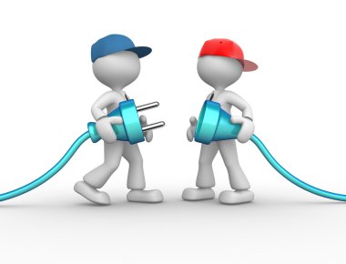 People connecting cable clipart
