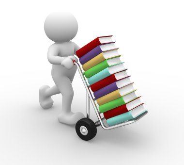 handtruck ve kitap ile 3D kişi
