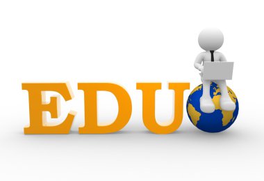Man with a laptop and earth globe and sign EDU clipart