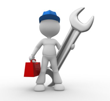 Kişi holding İngiliz anahtarı