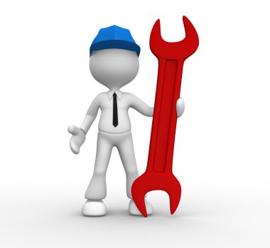 Kişi holding İngiliz anahtarı