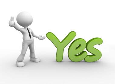 Person standing near to word Yes clipart
