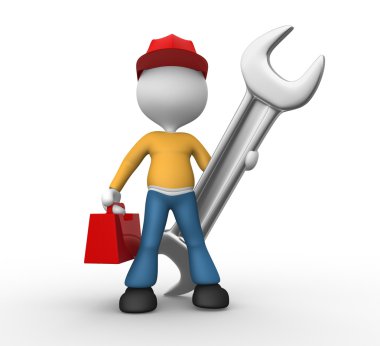 Kişi holding anahtarı ve araç kutusu