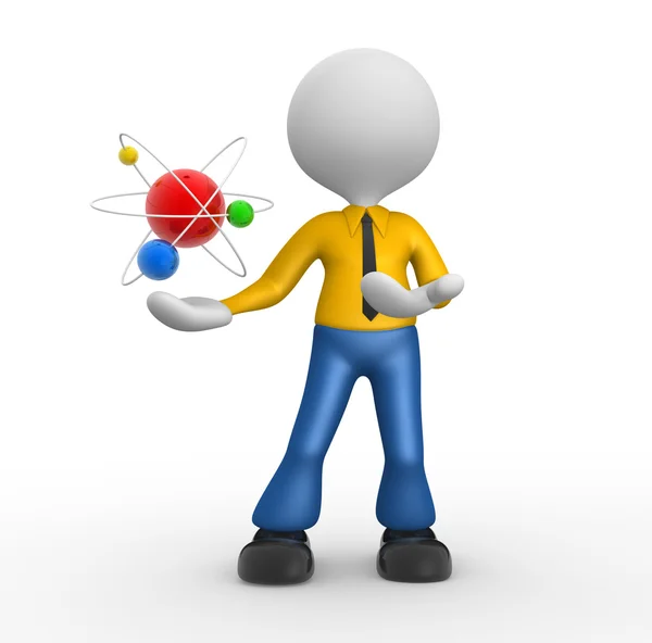 3d man with a conceptual structure of atom — Stock Photo, Image