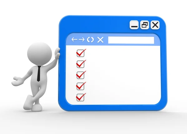 Man with a browser window and a checklist — Stock Photo, Image