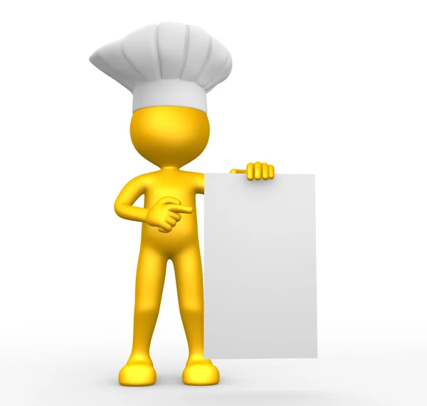 3D-chef-kok en blanco papier. — Stockfoto