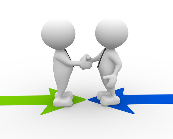 Мужчины пожимают руки на стрелах
