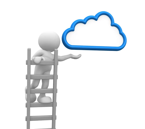 Man with a ladder and cloud — Stock Photo, Image