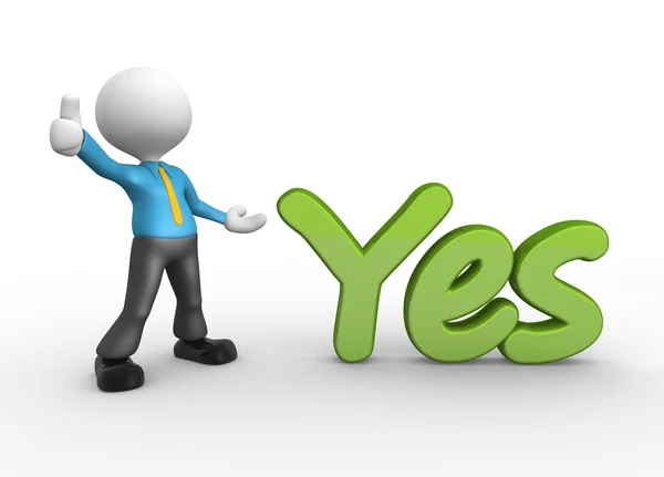 Person standing near to word Yes — Stock Photo, Image