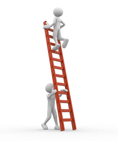 Man is helping another to climb a ladder — Stock Photo, Image