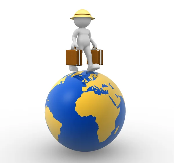 Человек с чемоданами по всему миру — стоковое фото