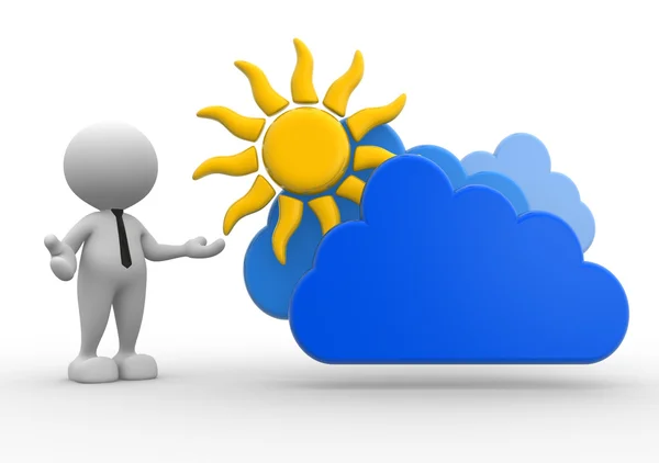 Man standing near to a cloud and a sun — Stock Photo, Image