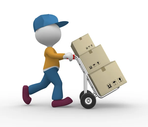 Person with hand truck and packages — Stock Photo, Image