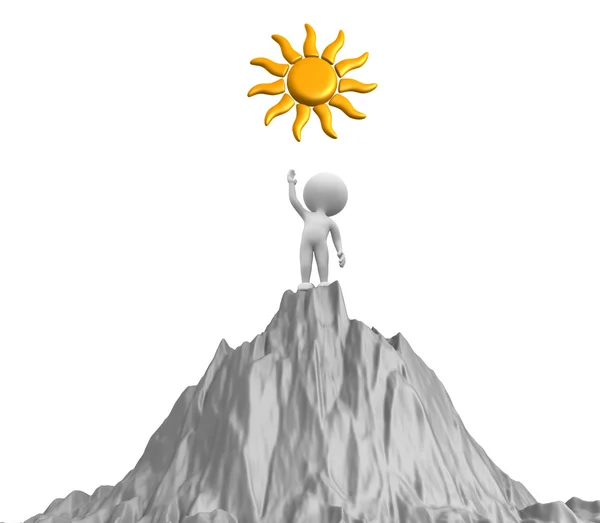 Person on mountain pointing on sun — Stock Photo, Image