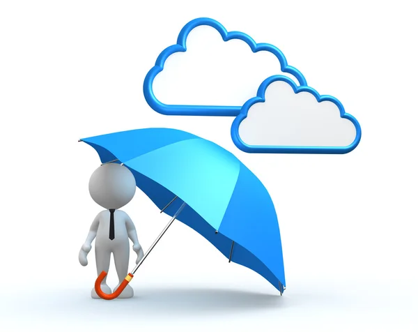 Man with a blue umbrella. — Stock Photo, Image