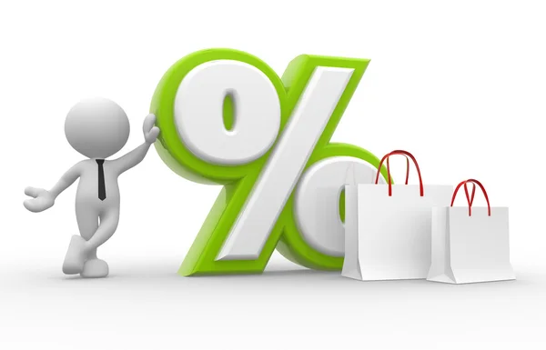 Persoon met procentteken en boodschappentas — Stockfoto