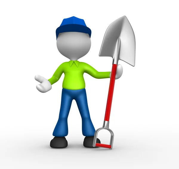 Person with shovel in hands — Stock Photo, Image
