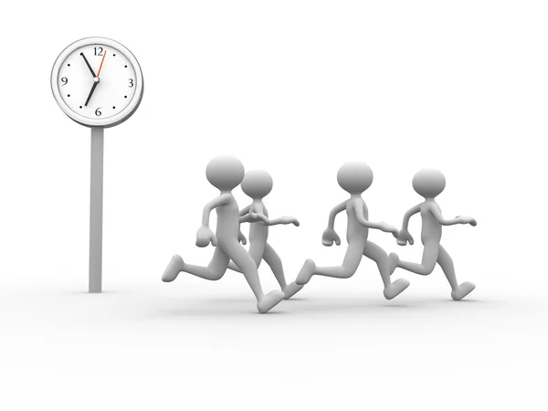 Gente corriendo y reloj — Foto de Stock