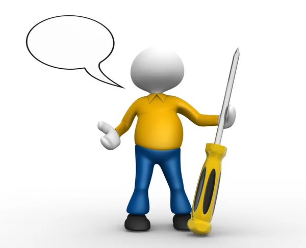 Person with screwdriver and speech bubble — Stock Photo, Image