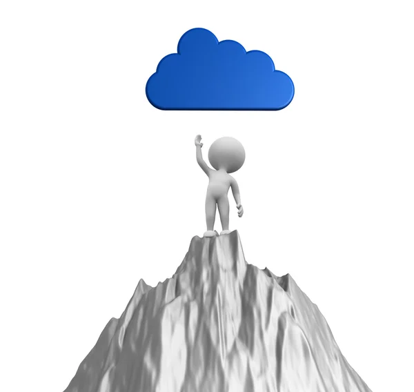 Persoon op berg en cloud — Stockfoto
