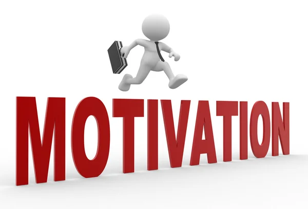 Affärsman hoppa över ordet motivation — Stockfoto