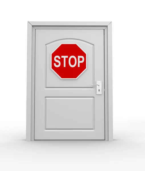 Closed door and stop road sign — Stock Photo, Image