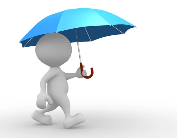 Homme avec un parapluie bleu ouvert . Photos De Stock Libres De Droits