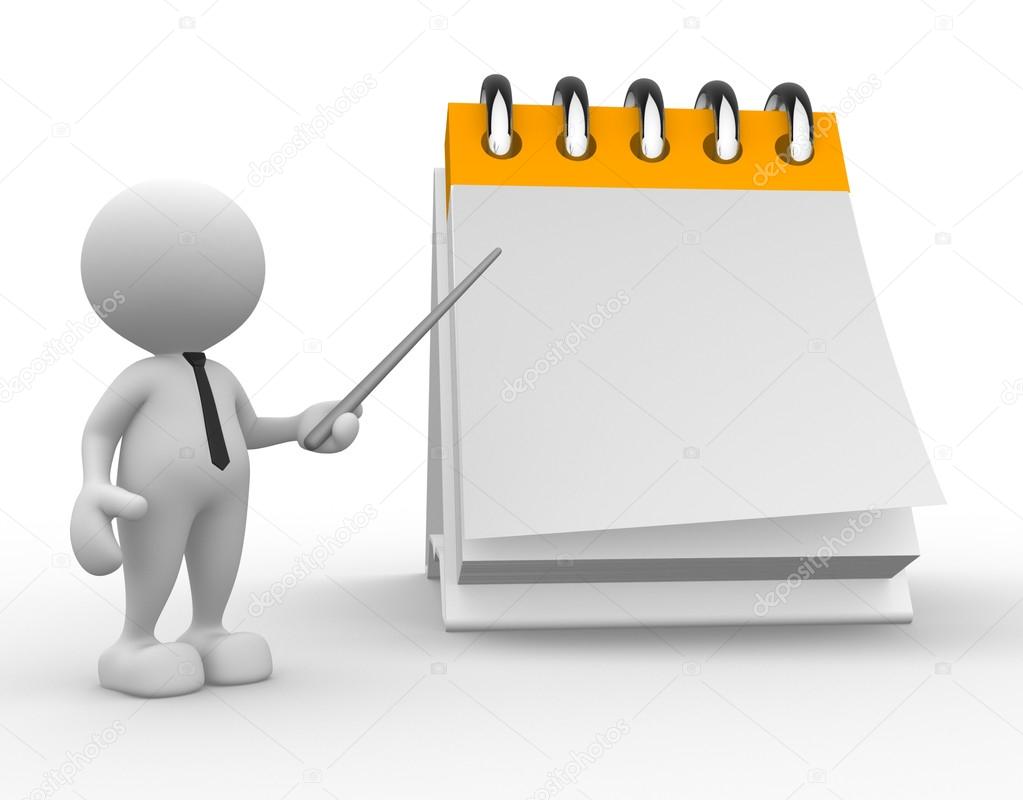 Person pointing on blank calendar