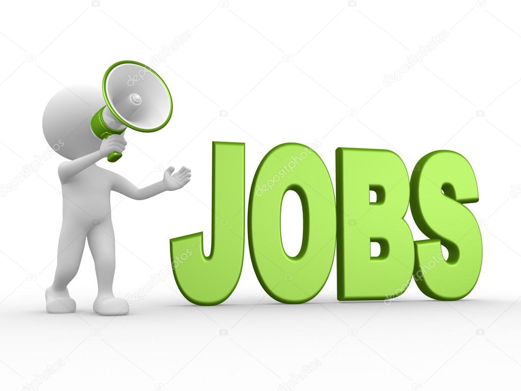 Person with megaphone and word Jobs