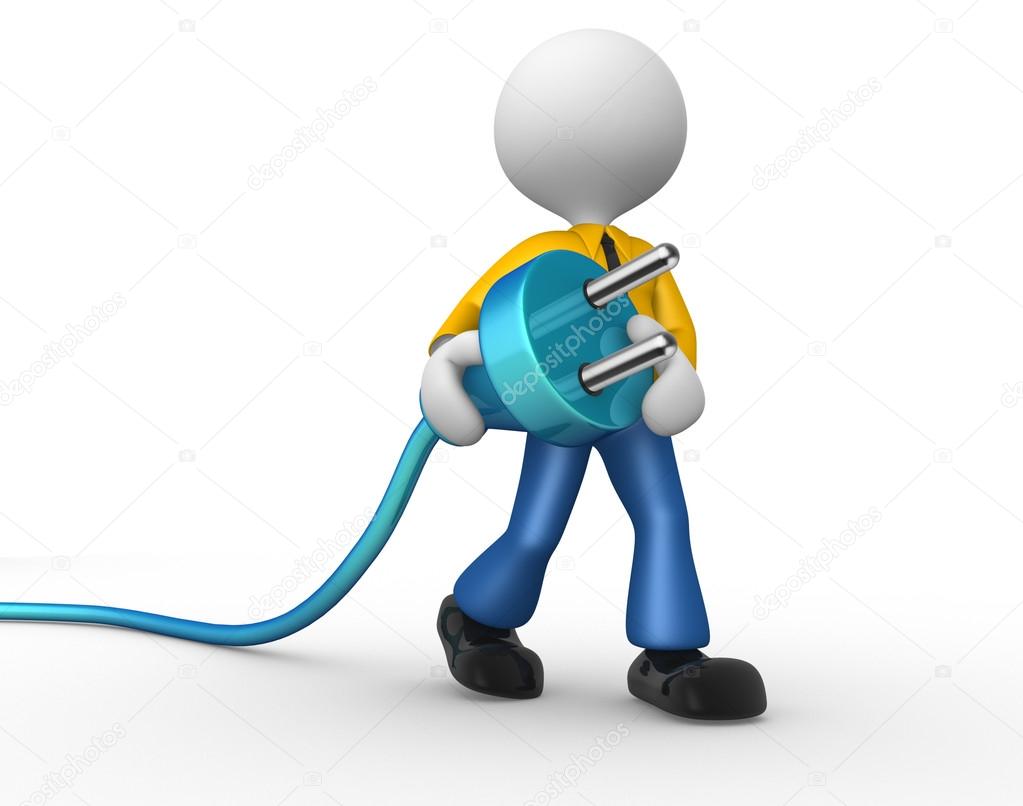 Person carrying electric plug in hands
