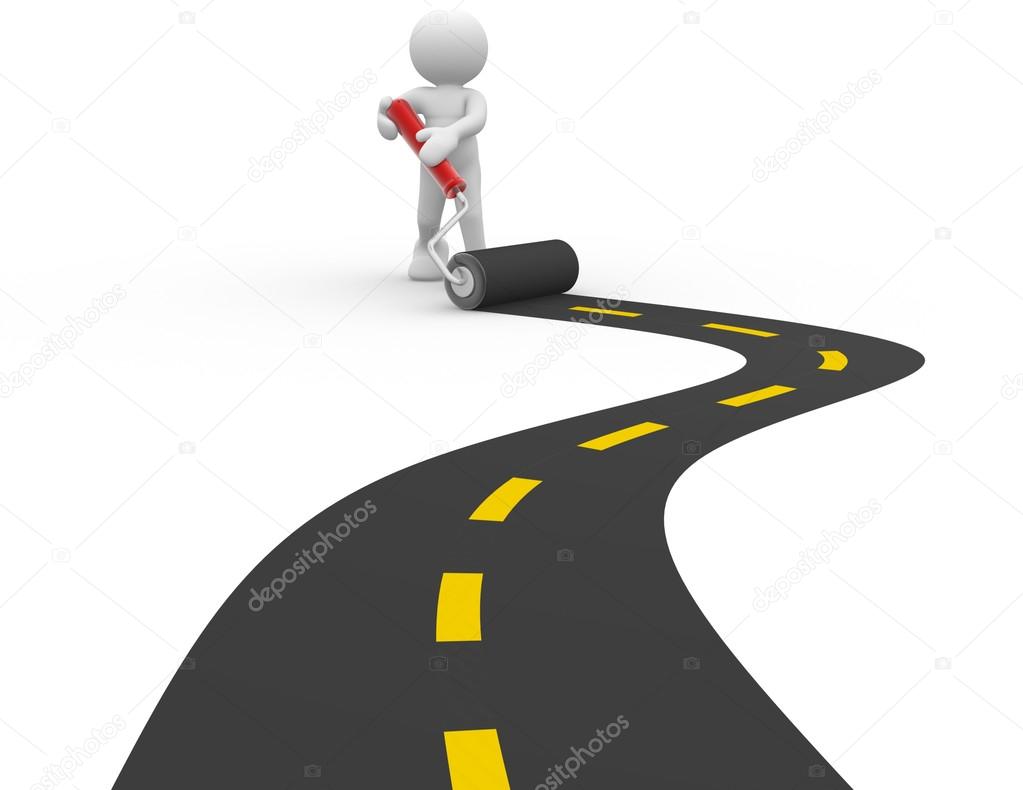 Man with a roller and paved road