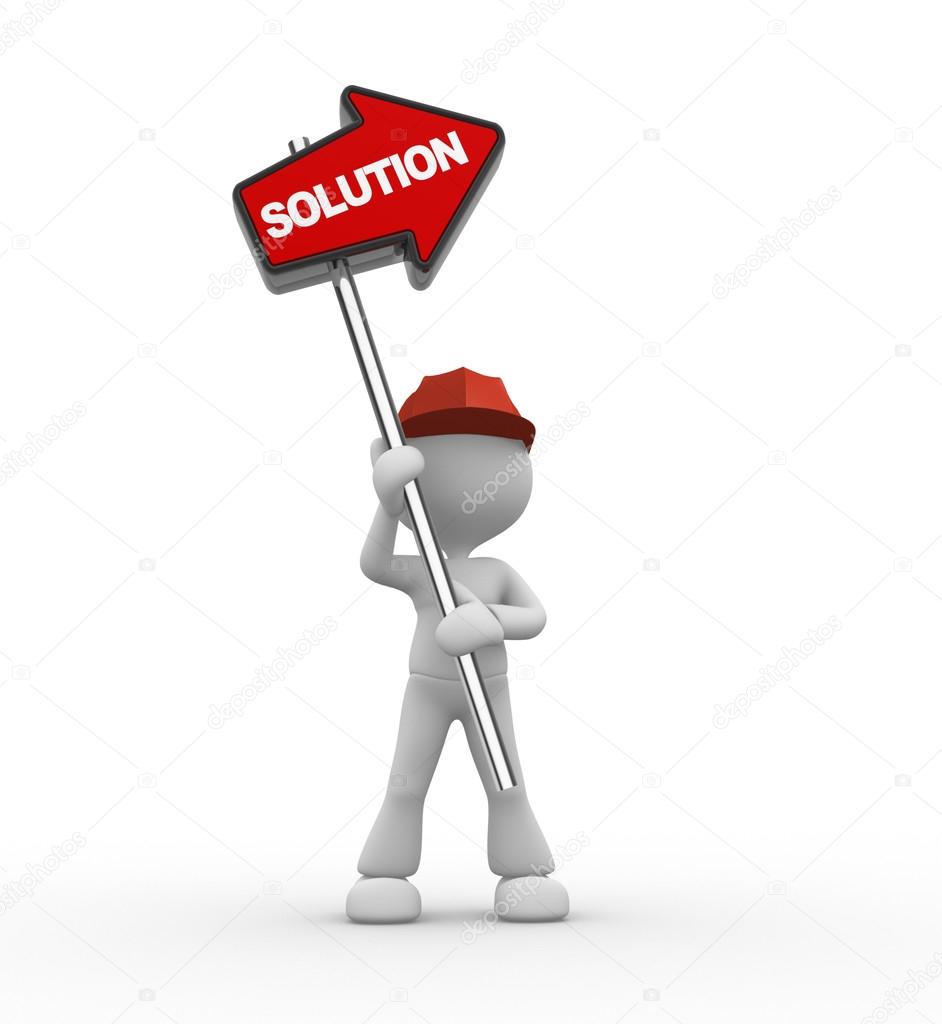 Person with directional sign and word Solution