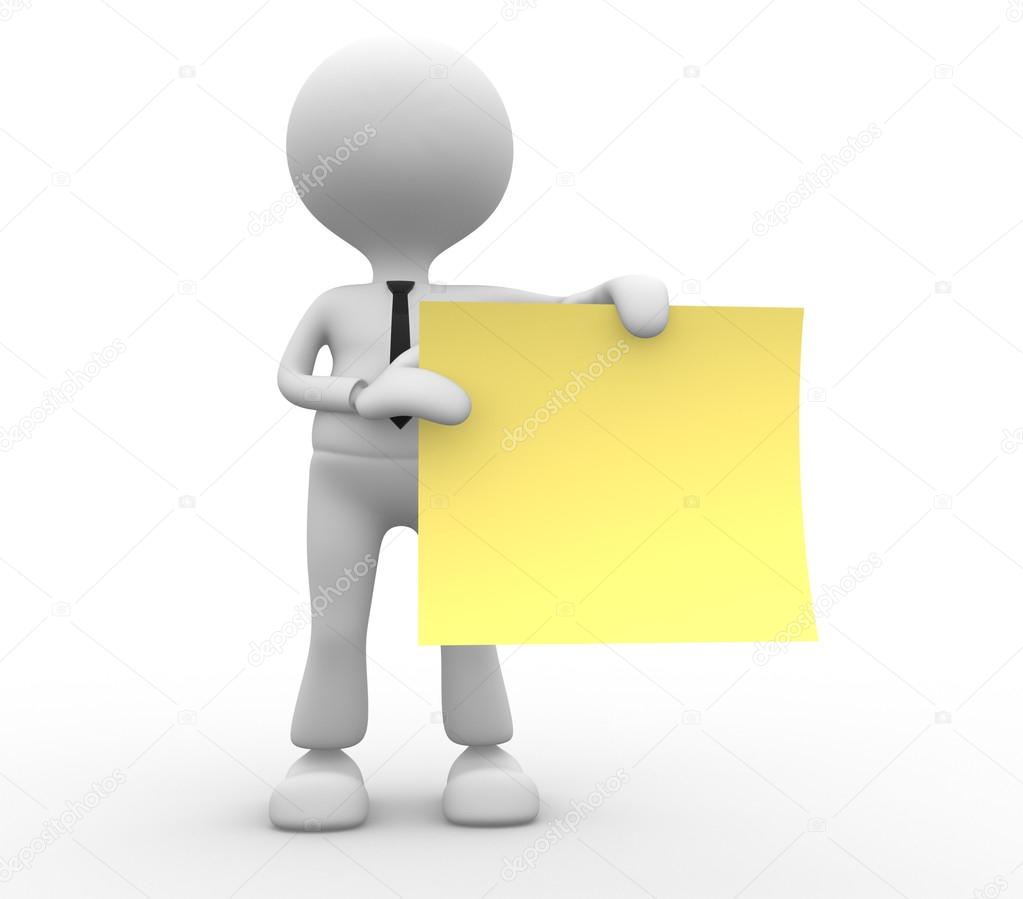 Person with blank paper and pointing finger