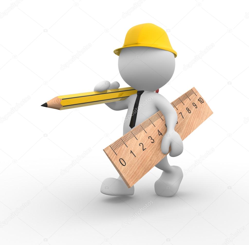 Builder with wooden pencil and ruler.