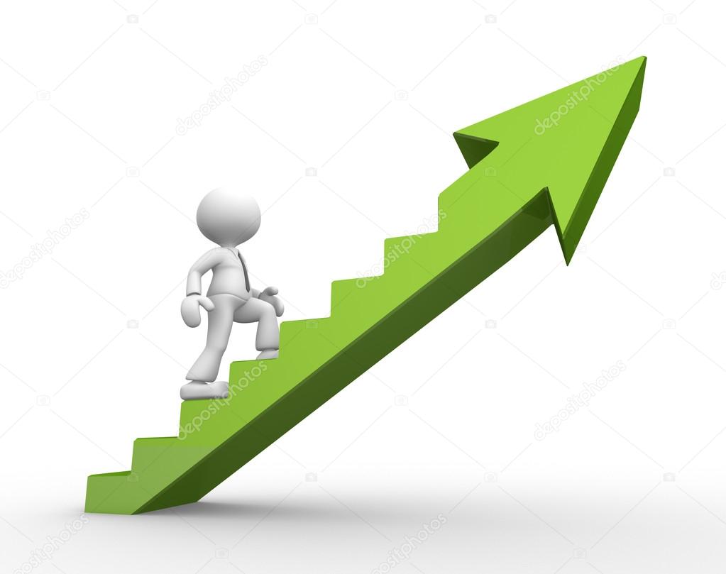 Person climbing stairs and arrow
