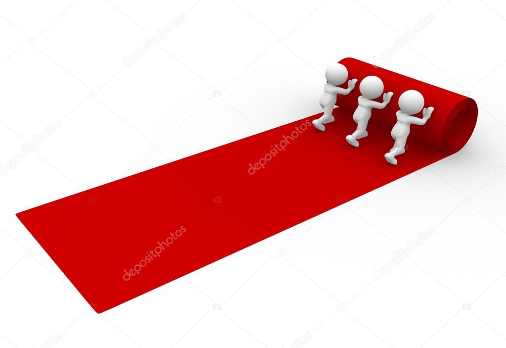 People rolling out red carpet
