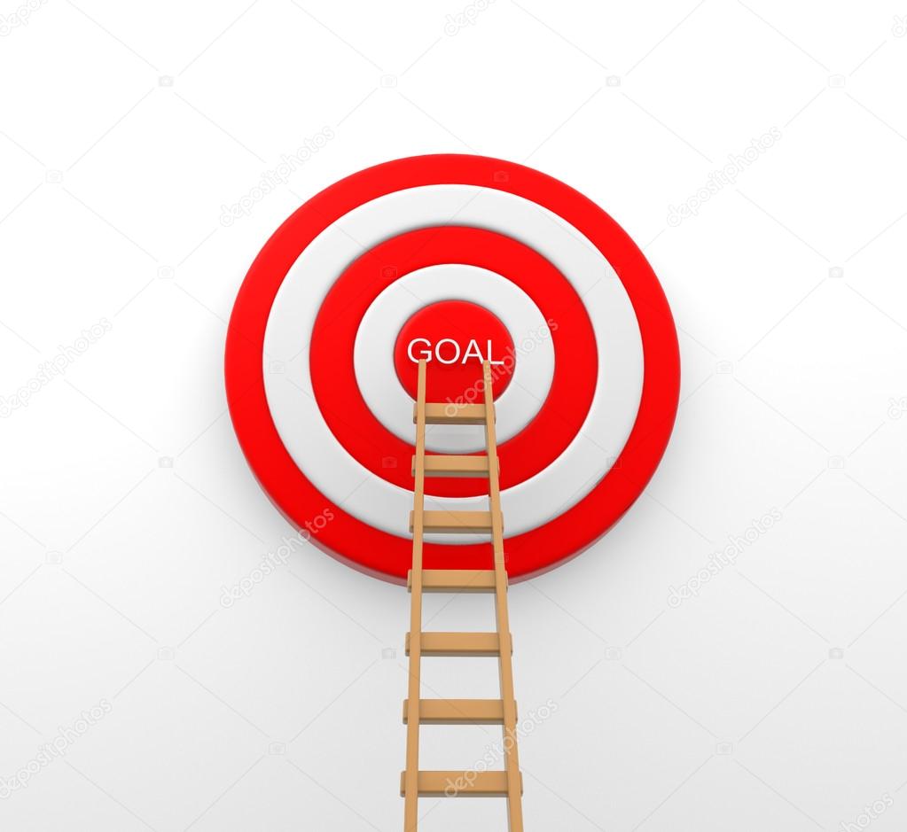 3d Ladder to middle of target on white background