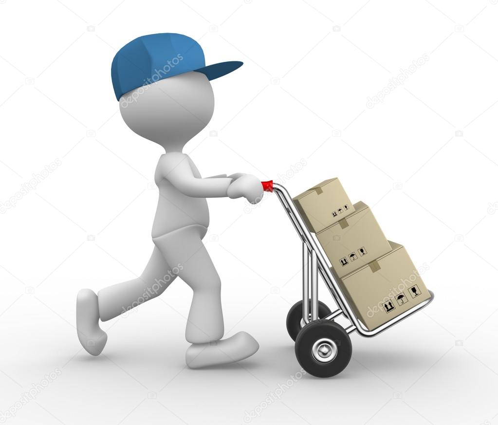 Person with hand truck and packages