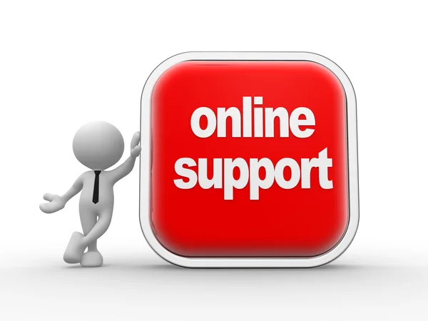 Persona e pulsante con supporto online parola — Foto Stock