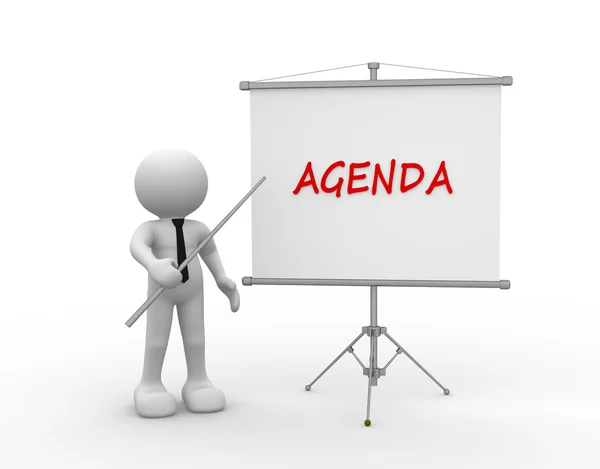Person and flipchart with Agenda word — Stock Photo, Image