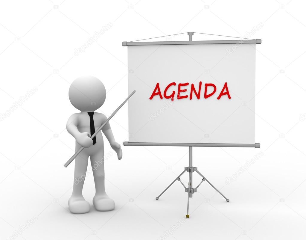 person and flipchart with Agenda word