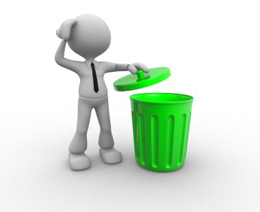 çöp tenekesi yanında duran kişi