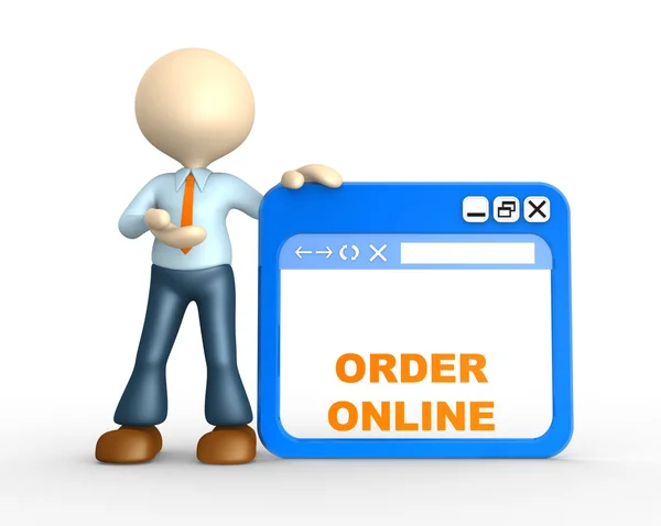 Person and browser with text Order online — Stock Photo, Image